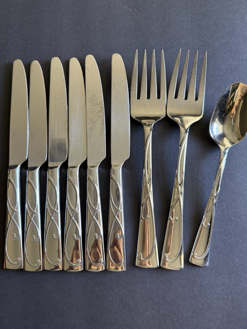 Towle 18/10 Stainless Arabesque Scroll Flatware 9 Pc Serving Lot
